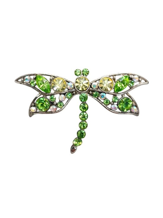 Unknown Jewelry - Green Yellow Crystal Rhinestone Dragonfly Brooch Pin 2 1/2" Wingspan